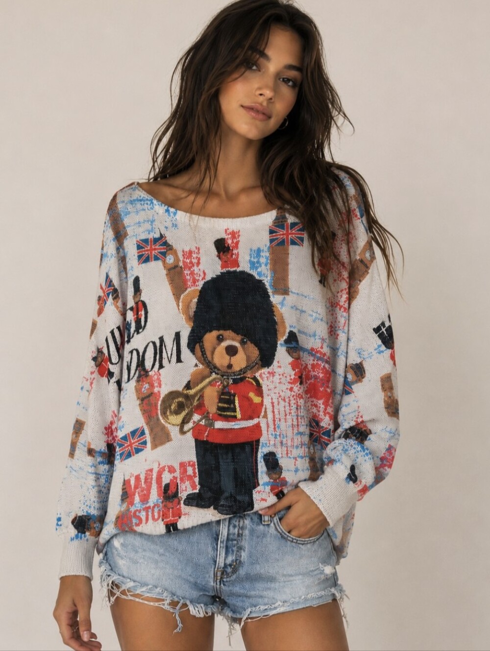 UK United Kingdom Queens Guard Dolman Wide Neck Oversize Slouchy Sweater NEW